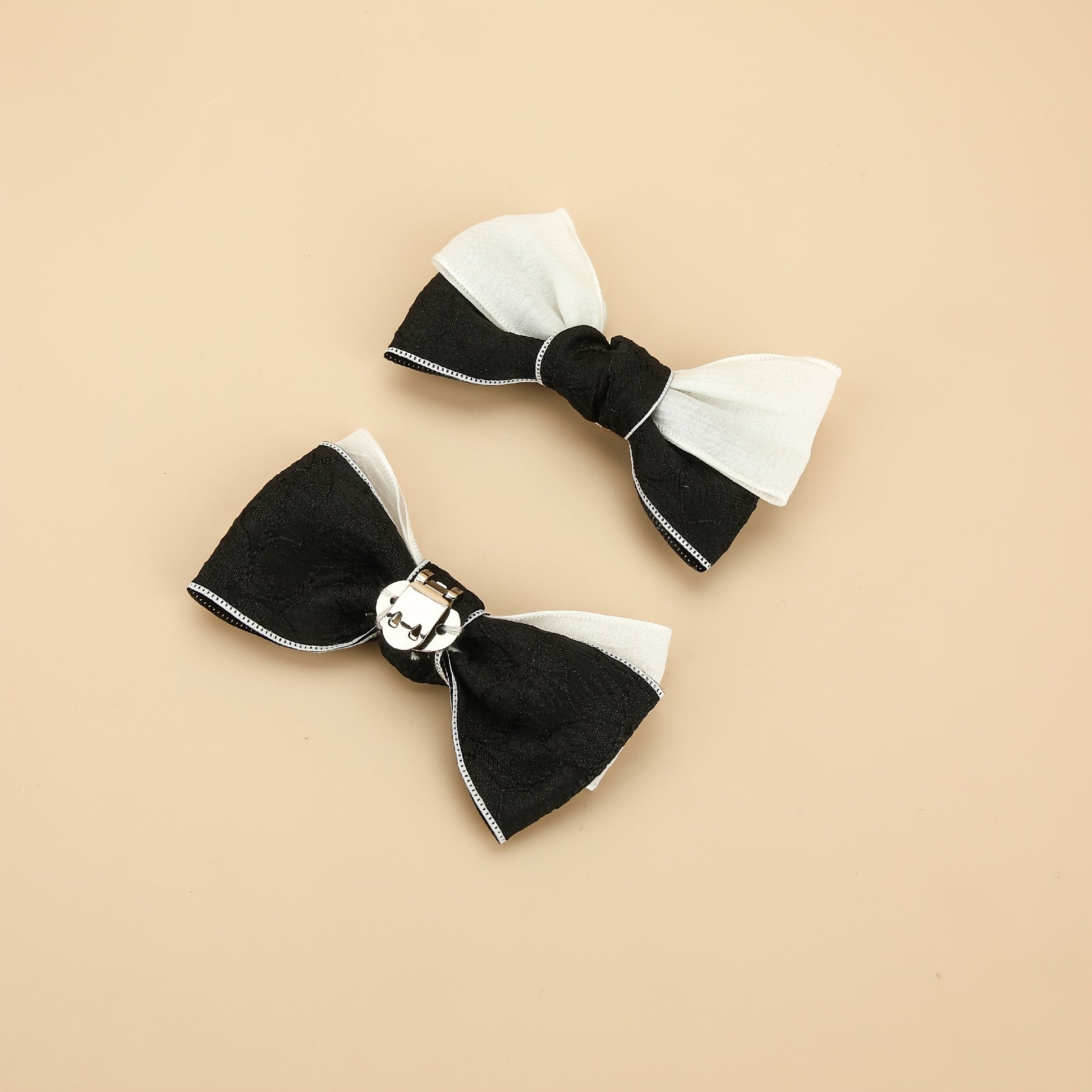 Women's Black and White Bow Shoe Clips, Polyester Fabric, High Heel Accessories
