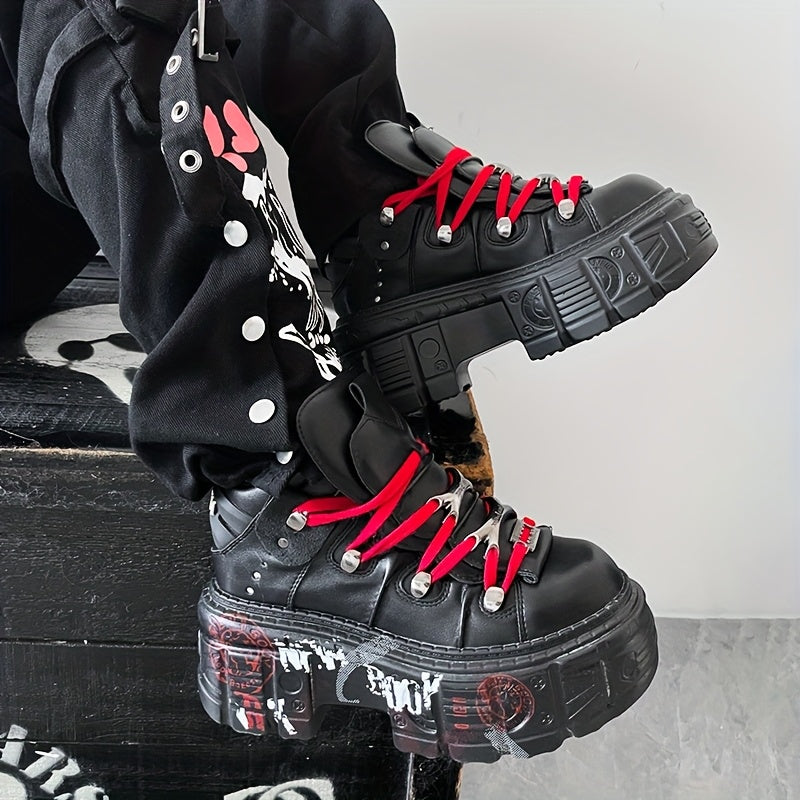 Women's Y2K Punk Platform Ankle Boots Black Synthetic High Heel Shoes