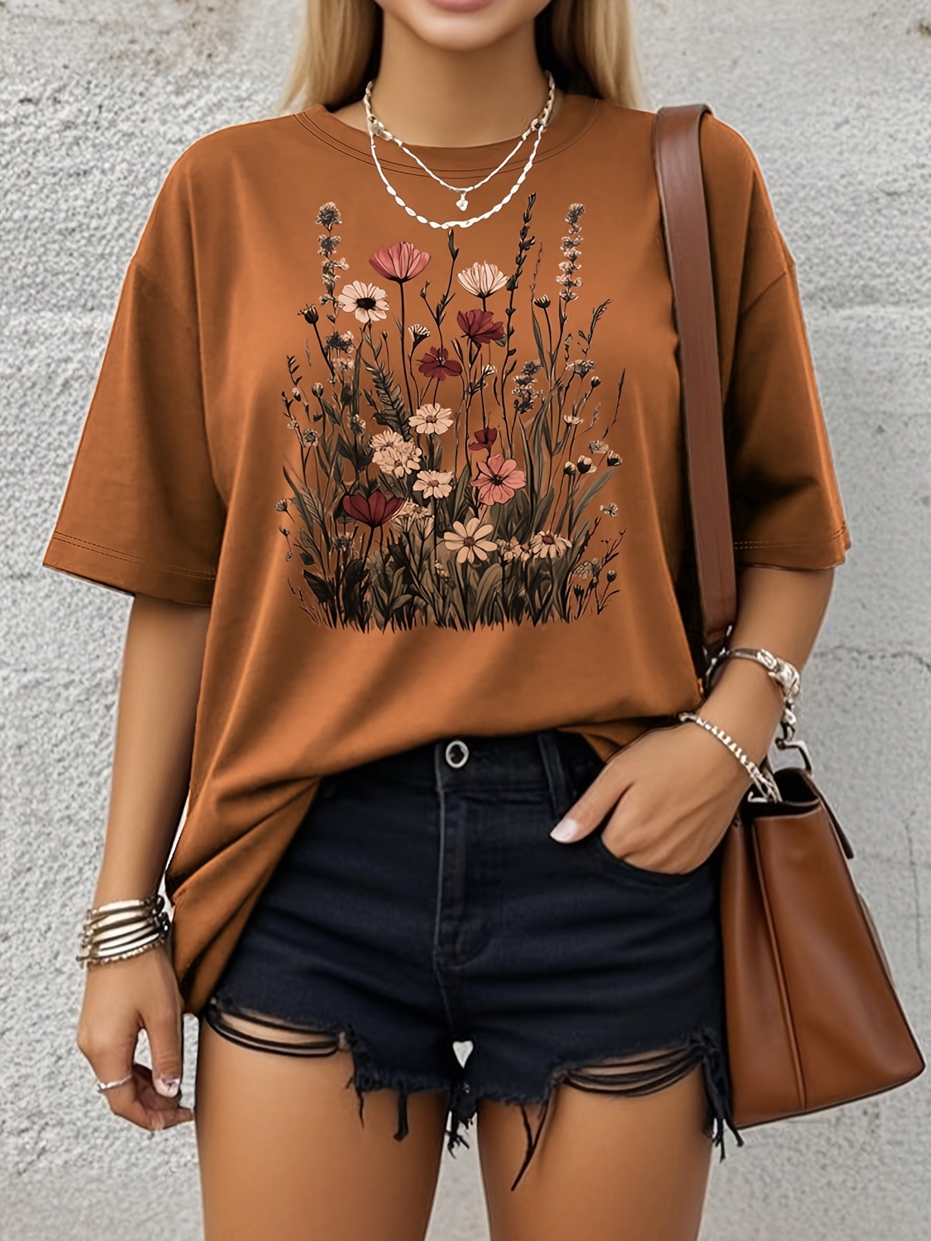 Plus Size Women's Casual T-Shirt with Floral Butterfly Print Soft Loose Fit