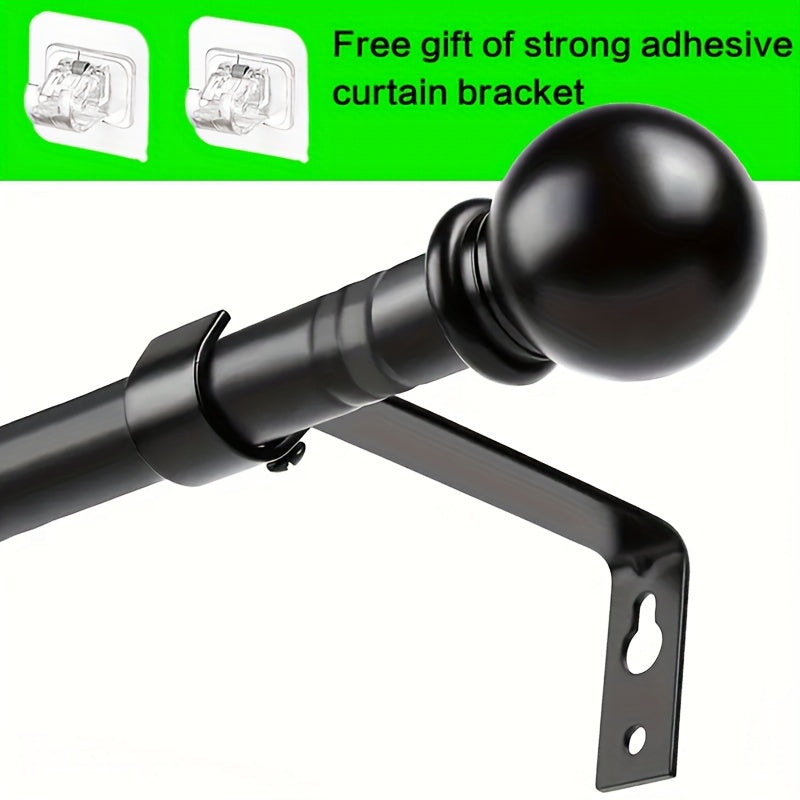 Elegant Black and White Adjustable Metal Curtain Rod Set with Decorative Hooks