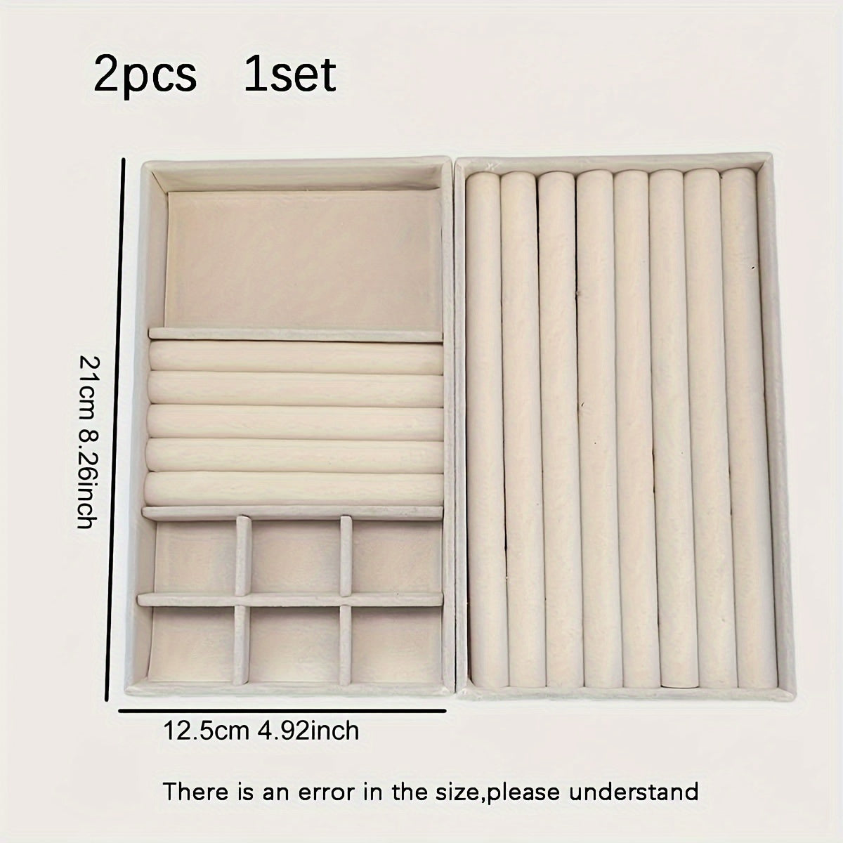 Jewelry Organizer Set with Velvet-Lined Tray and Compartments for Rings Earrings and Necklaces