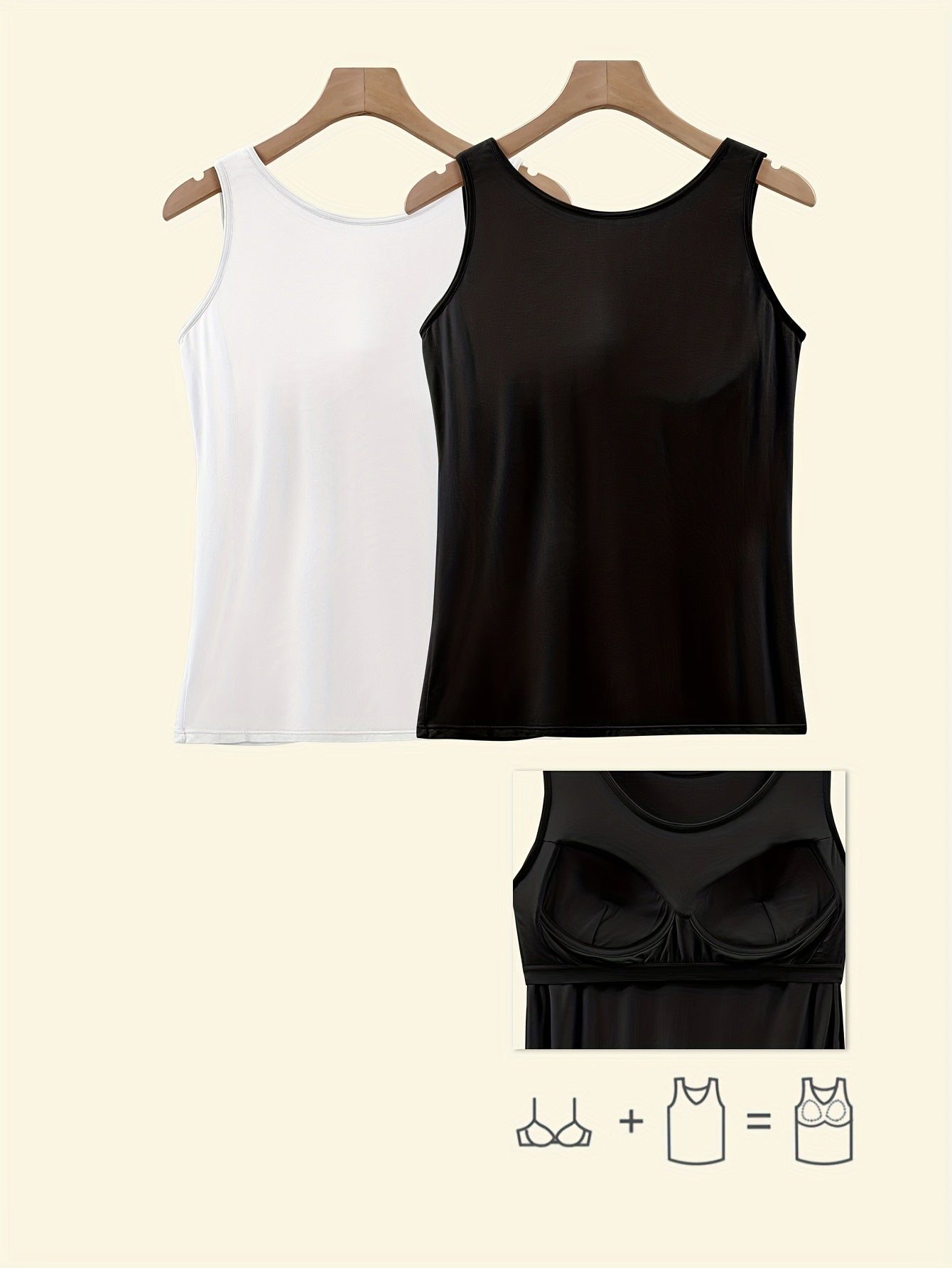 Plus Size Women's V-Neck Tank Tops Pack with Pads Solid Color Sleeveless