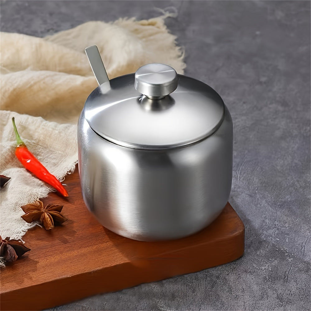 Stainless Steel Salt and Pepper Storage Jar with Spoon Scratch-Resistant Kitchen Organizer