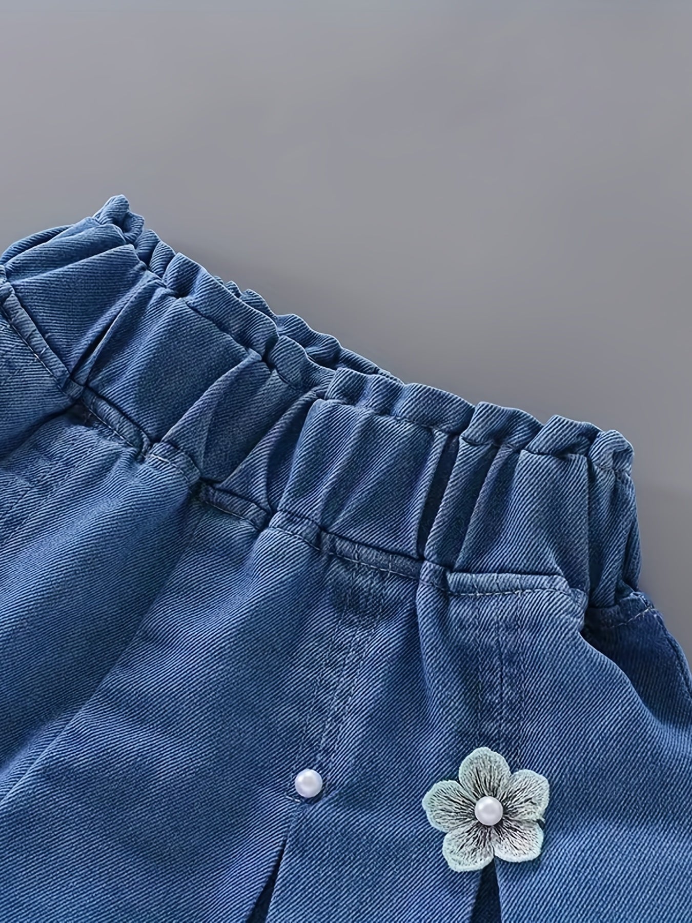 Girls' Denim Pleated Skirt and Ruffled Shorts for Summer with Elastic Waist