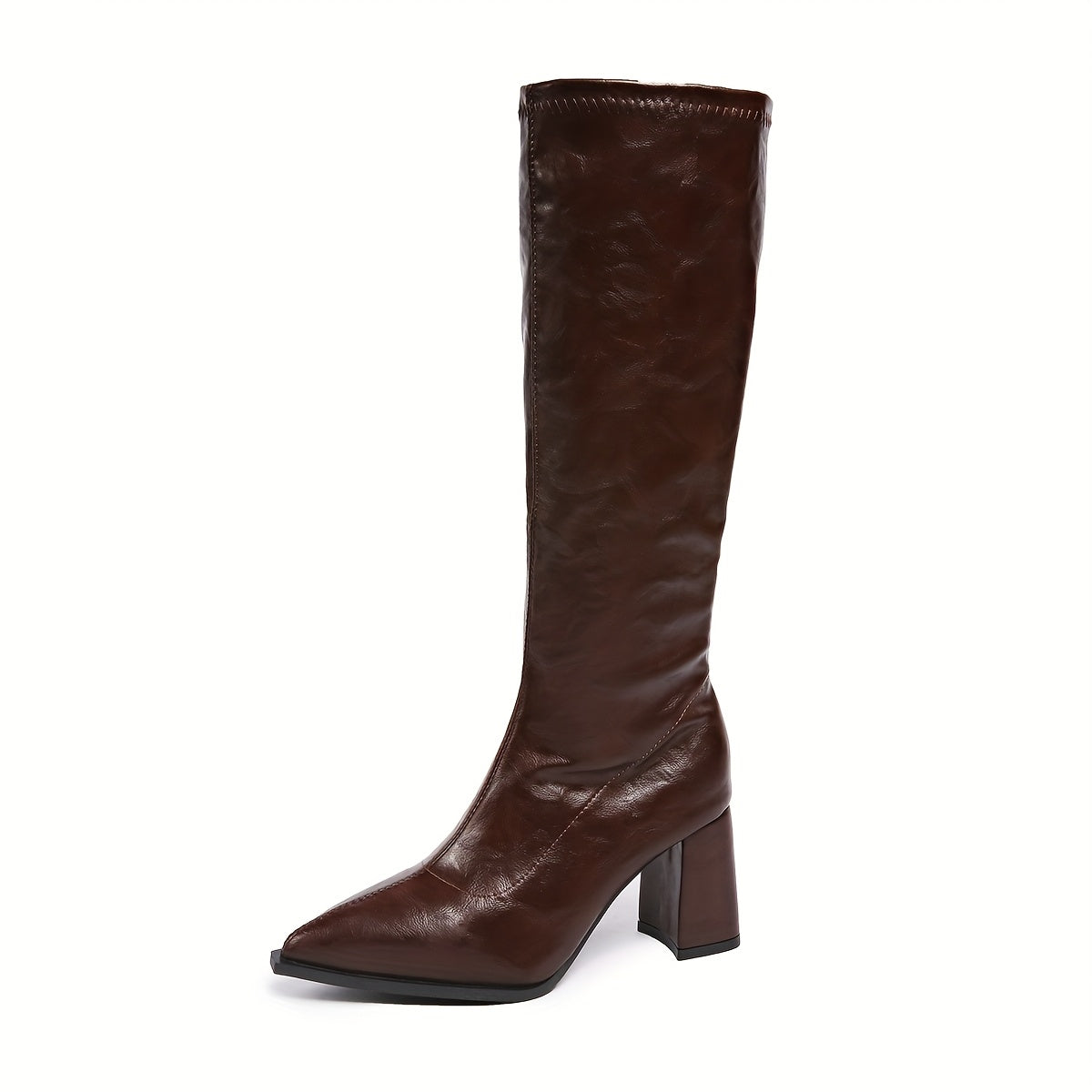 Women's Synthetic Zipper High Heel Ankle Boots with Pointed Toe and Chunky Sole