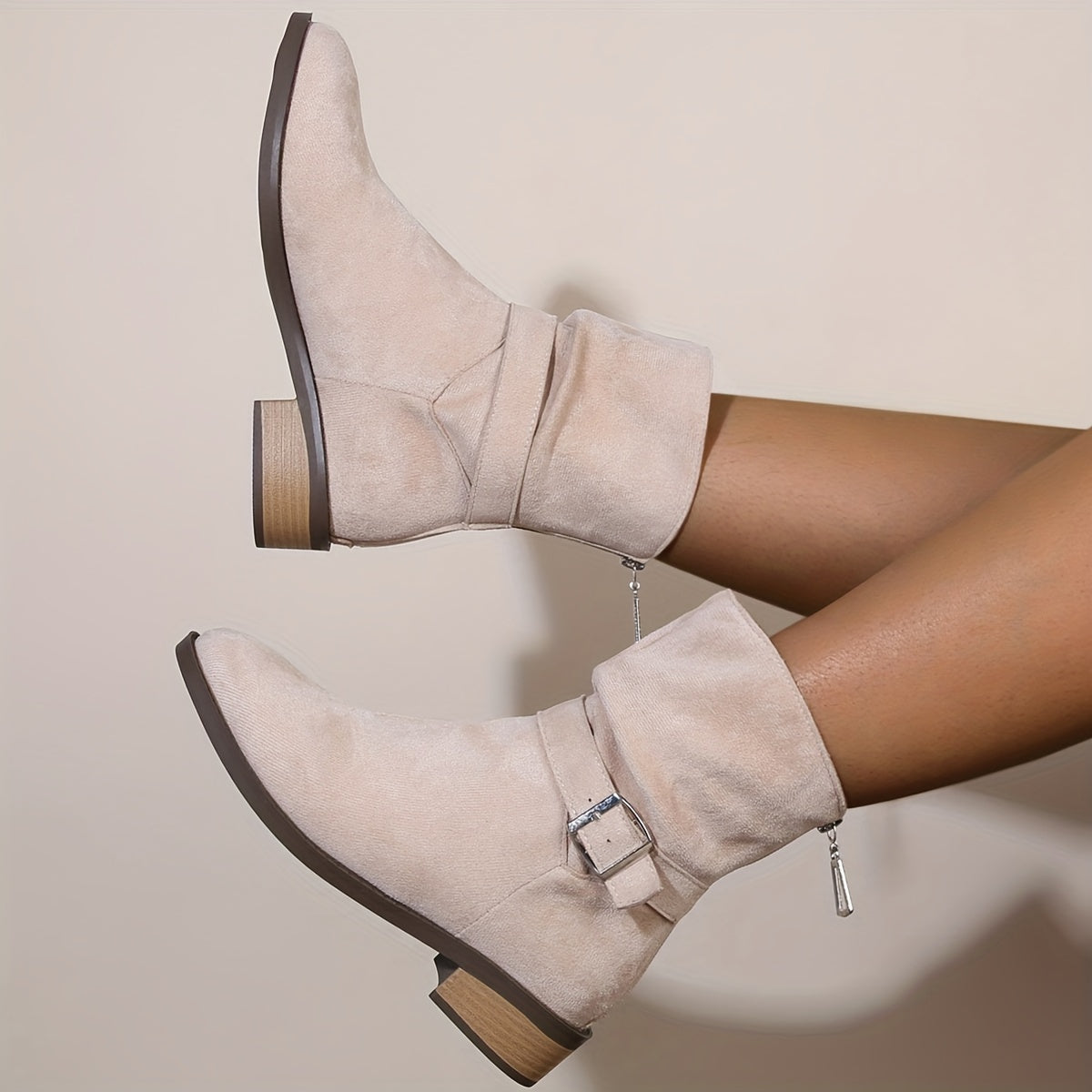 Women's Fleece-Lined Mid-Calf Boots Chunky Heel Side Zipper Casual