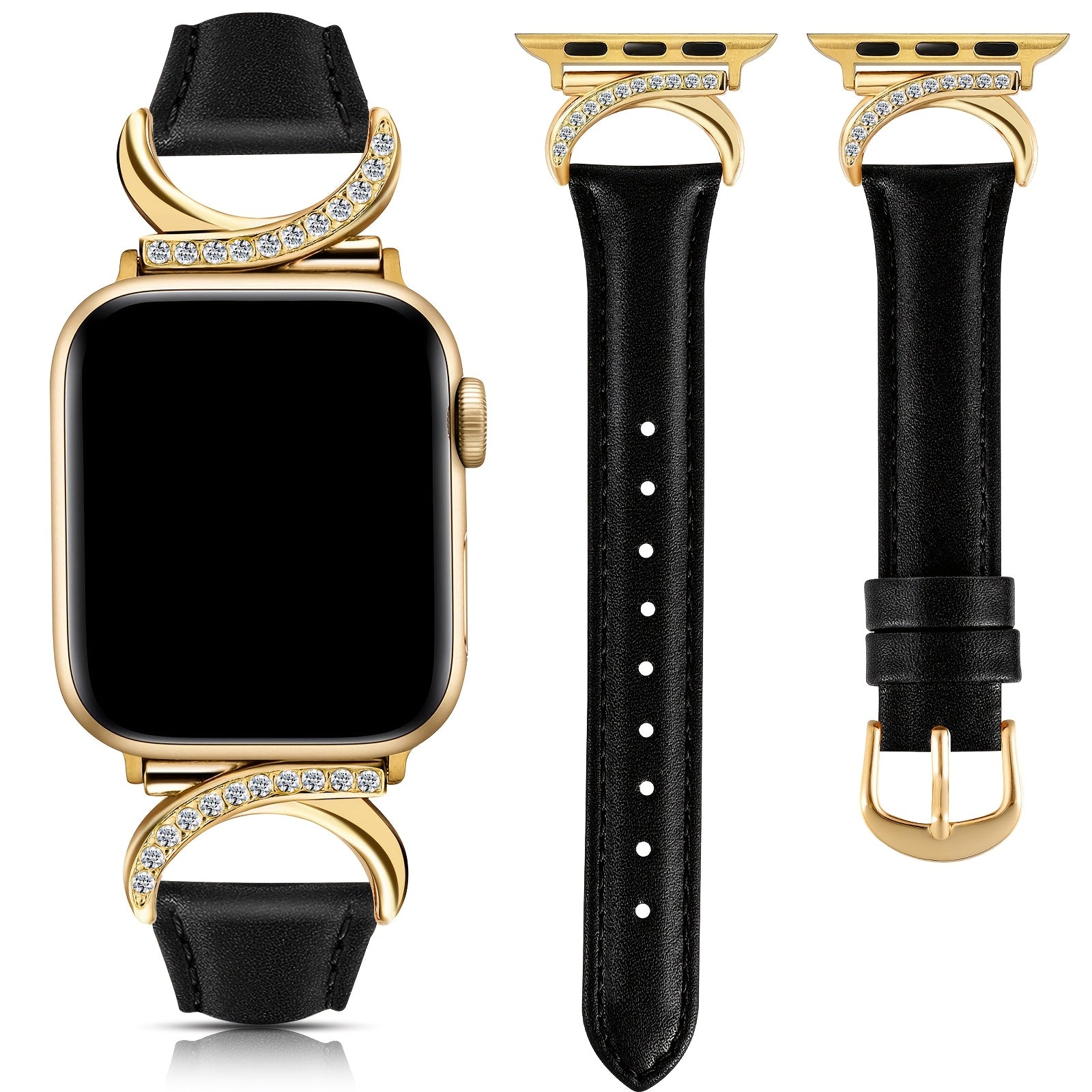Delicate Leather Watch Strap with C-Shaped Golden Buckle for Apple Watch Series 1-10