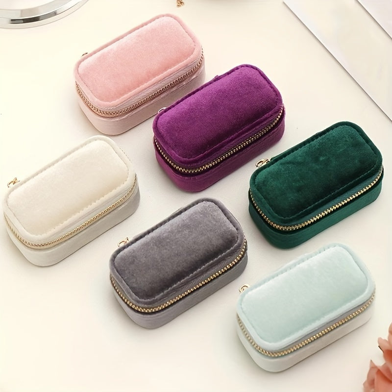 Velvet Jewelry Box Nordic Style with Zippered Closure for Earrings and Rings