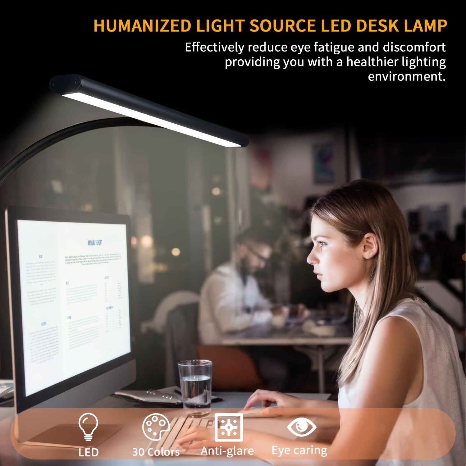 Black LED Desk Lamp with Clamp Dimmable Adjustable Brightness and USB Charging