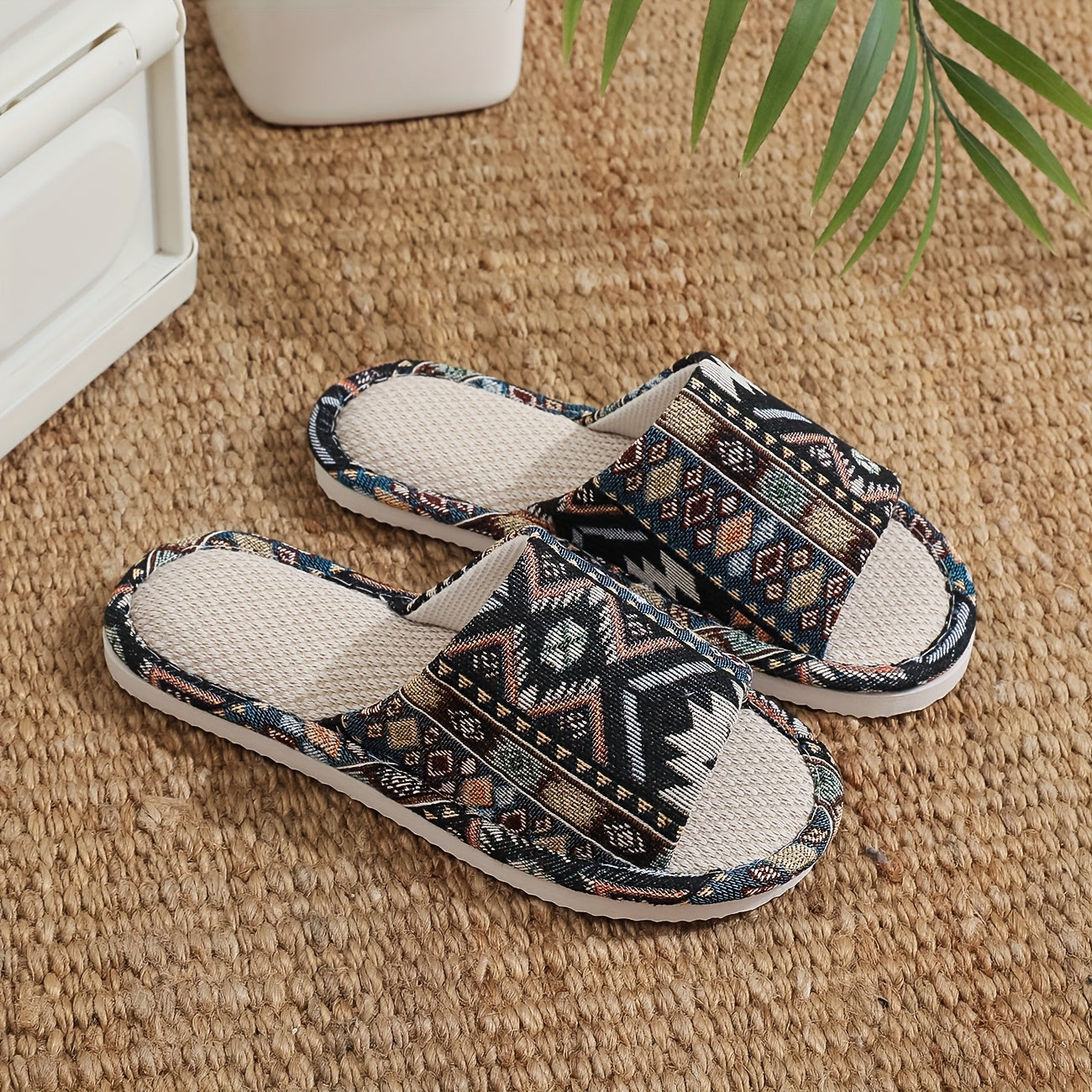 Unisex Linen Slippers Breathable Open-Toe Indoor Footwear with EVA Sole
