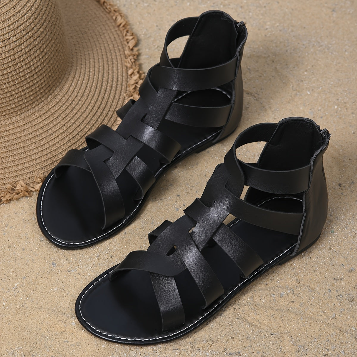 Women Flat Shoes Solid Color Back Zipper Summer Comfortable