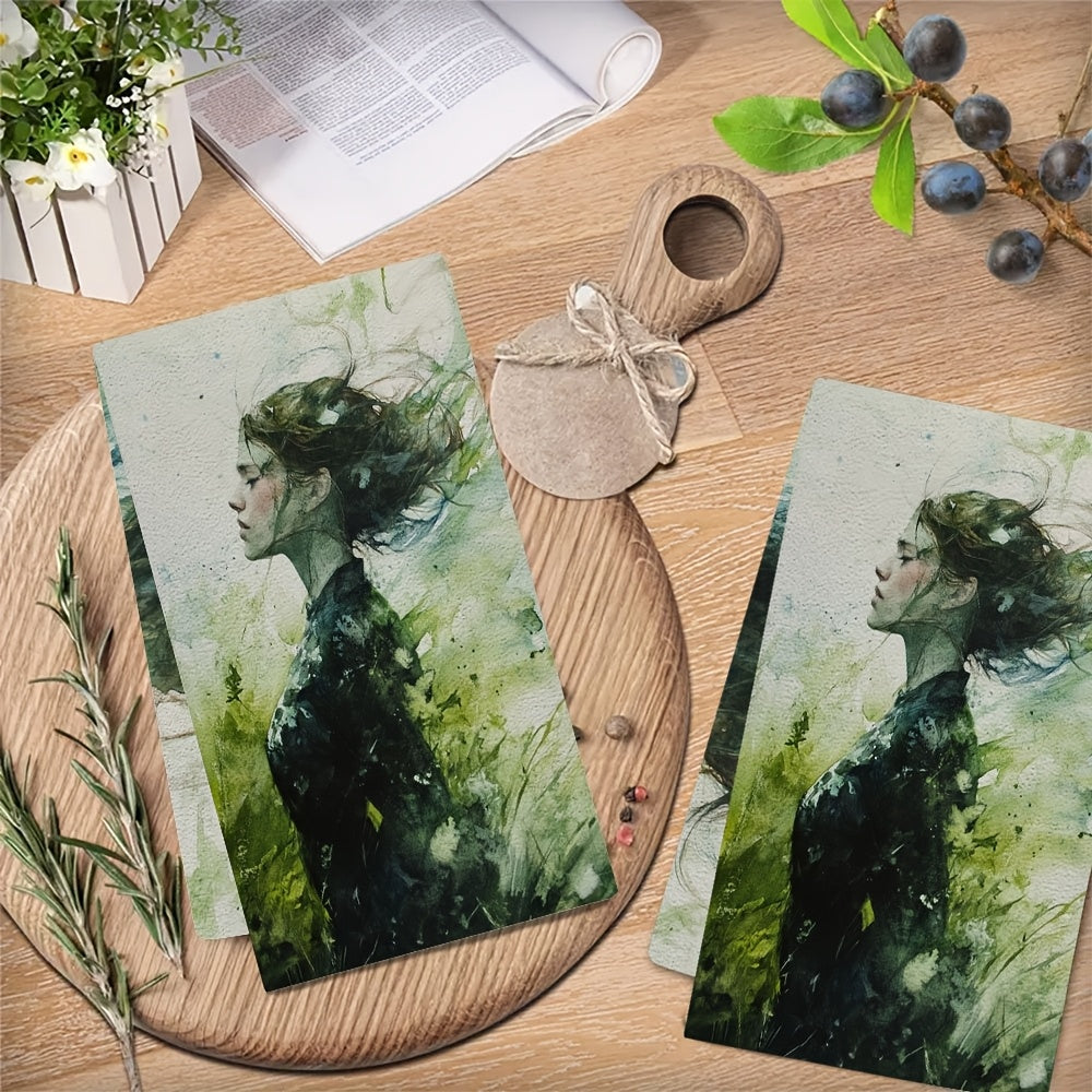 Пара из 2, роскошно мягких кухонных полотенец в цвете "Зеленый ветер", исключительно впитывающие полотенца для посуды и рук для праздничного декора, безопасны для машинной стирки, размеры 40.64X60.96 см.