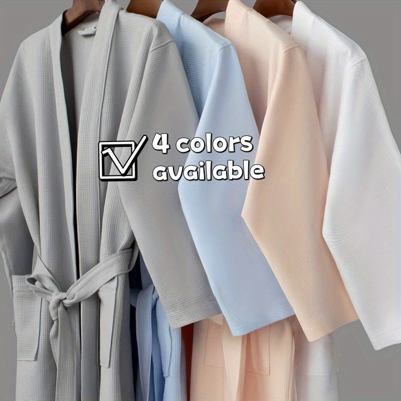 Unisex Waffle Knit Cotton Bathrobe with Space Theme and Plaid Pattern Durable Soft Absorbent One Size