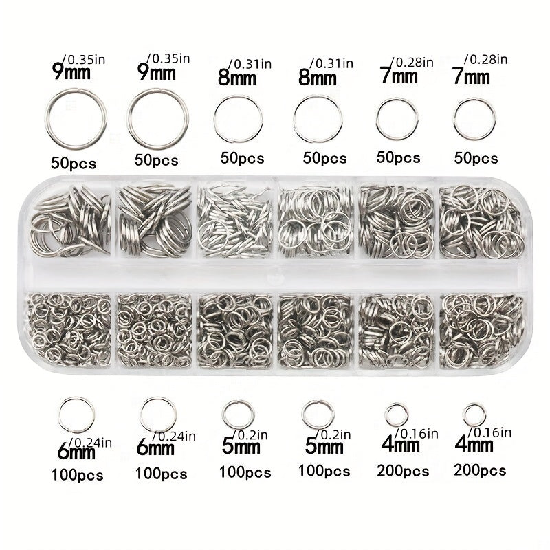 1100-Piece Assorted Alloy Jump Rings Set in Vibrant Colors and Various Sizes for Jewelry Making