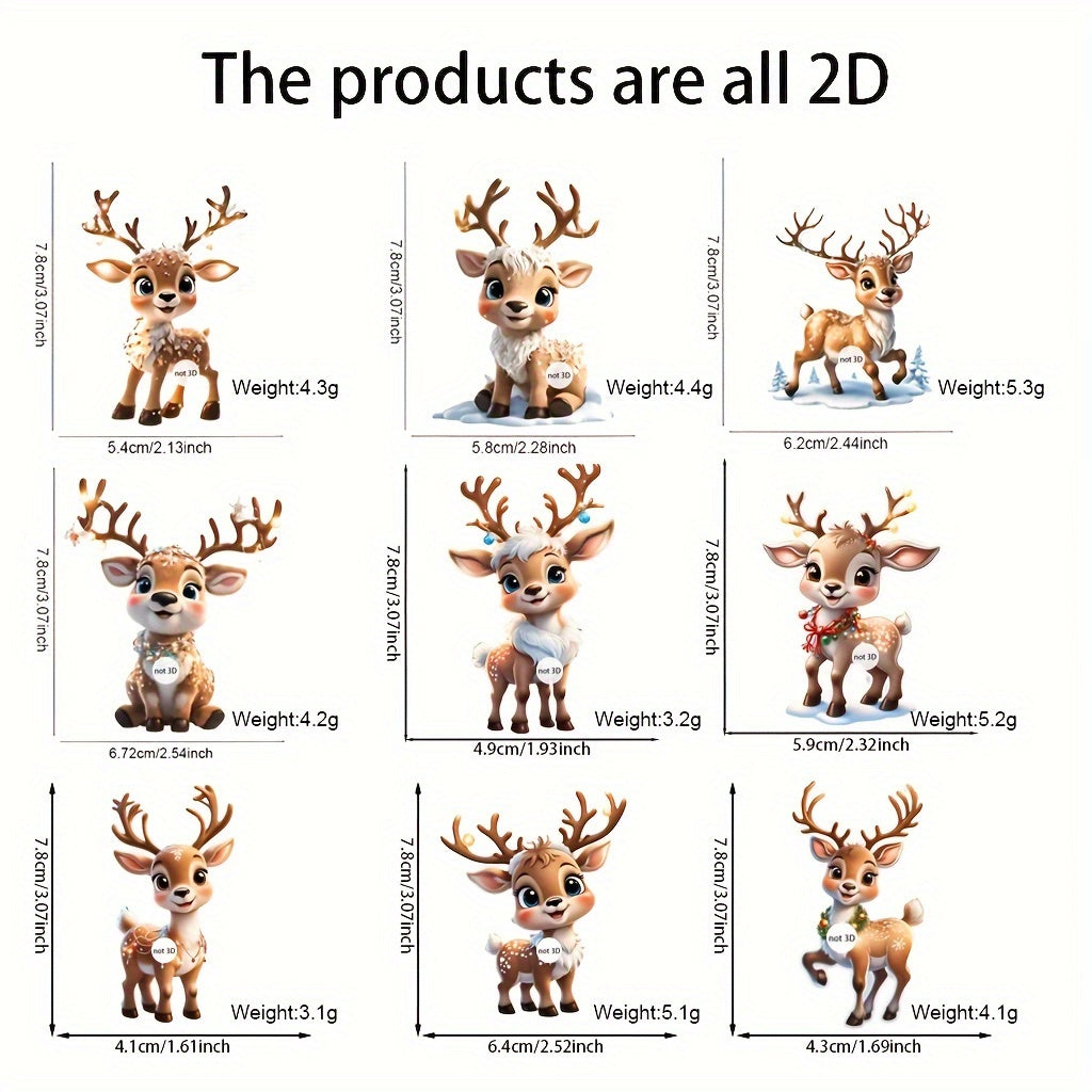 9 милых акриловых подвесных украшений с 2D оленями с огнями, идеально подходящих для рождественской елки, Хэллоуина, интерьеров автомобилей и коллекционных украшений.