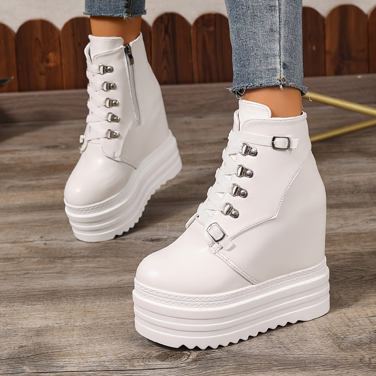 Женские ботинки на массивной платформе с синтетической отделкой, каблуки 14 см, застёжка-молния, комфорт