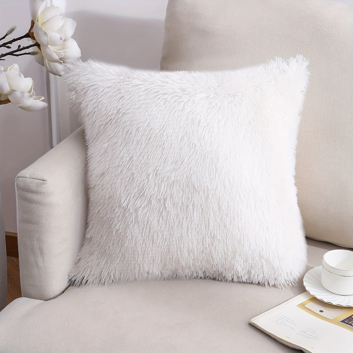 40.64 cm Fuzzy Throw Pillow Cover with Zipper Square Cushion Cover for Sofa Bed Decor