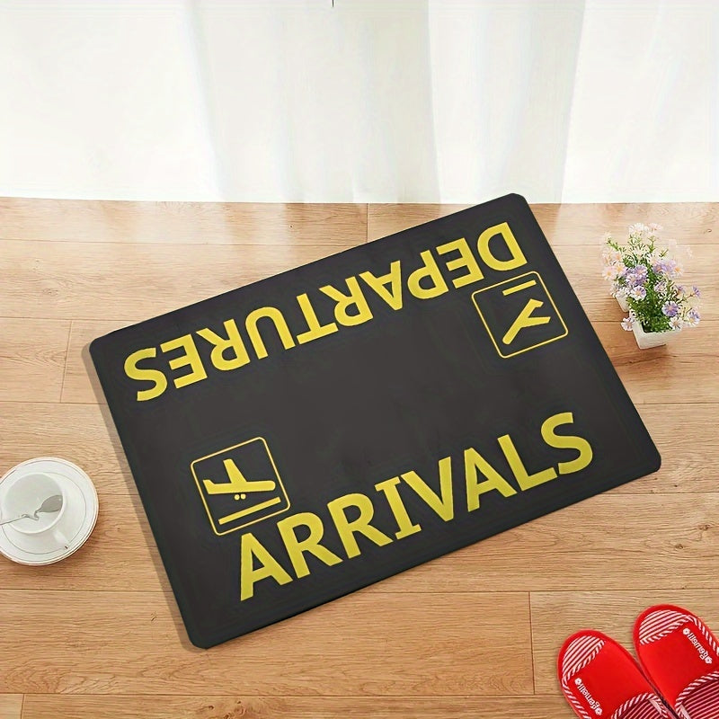 Black Door Mat with Airplane Design Non-Slip Absorbent Indoor Rug