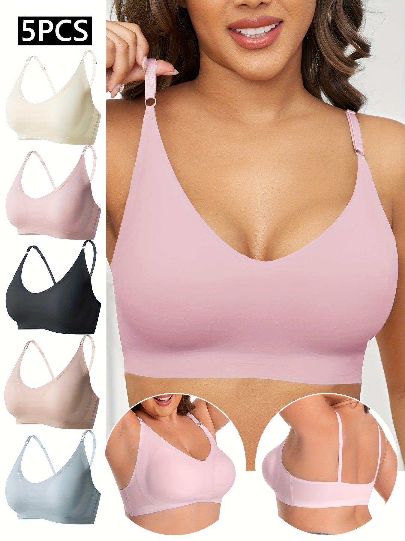Plus Size Wireless Seamless Padded Bra 5 Pack