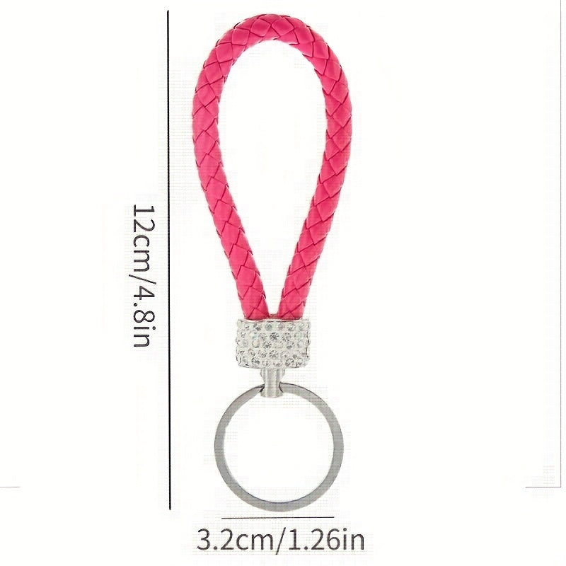 Unisex Braided Rope Rhinestone Car Keychain Monochrome Jewelry