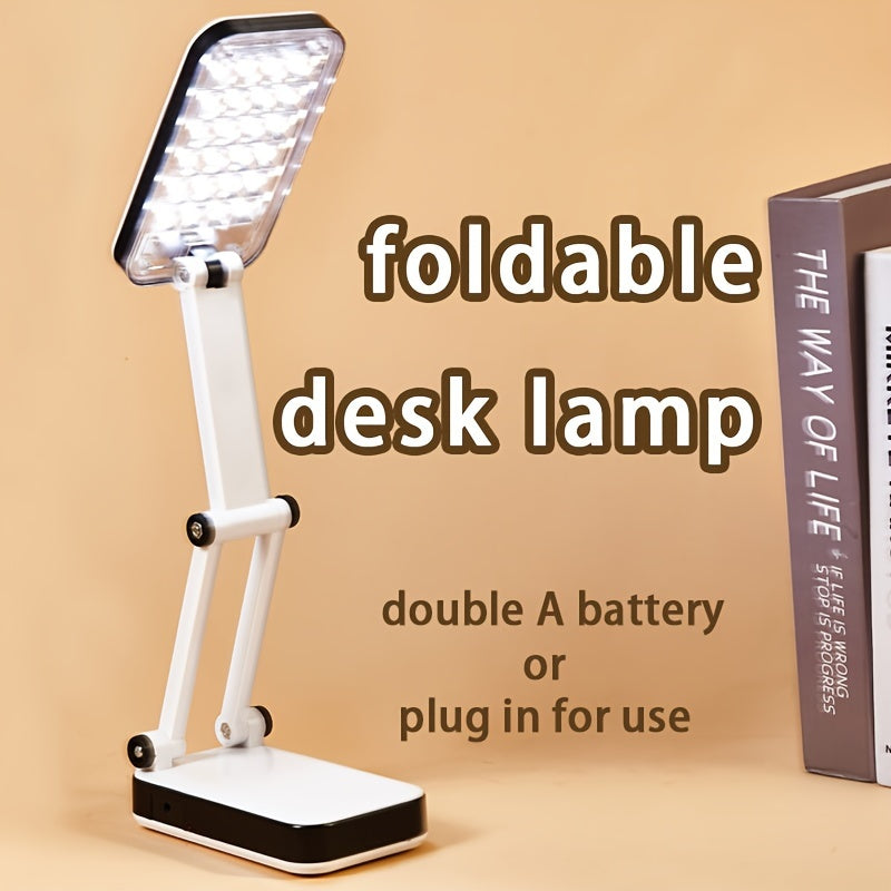 LED Desk Lamp with Eye Protection, Dual Power, Foldable, White