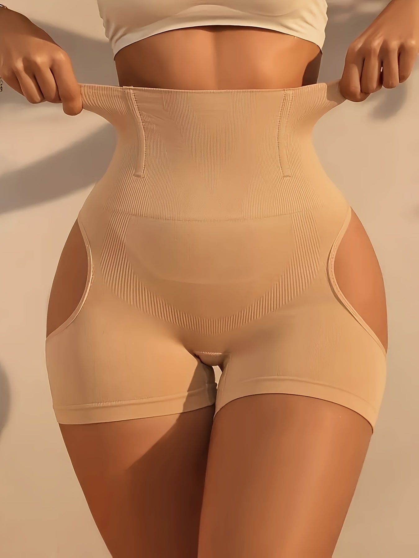 High-Waisted Seamless Shaping Shorts for Tummy Control Medium Support Solid Color