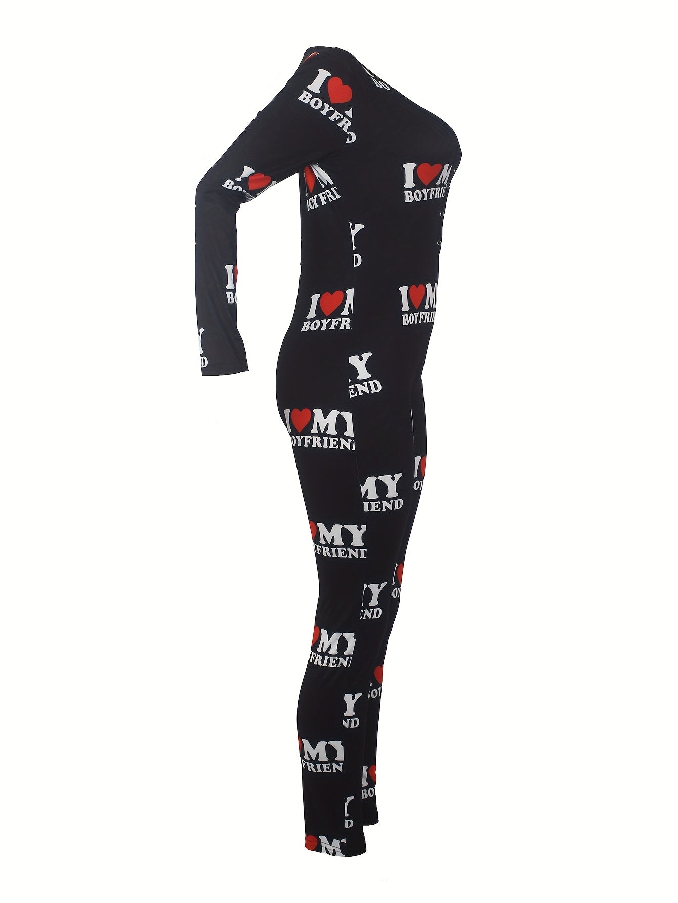 Mono de descanso con escote en V para mujer con botones y estampado de letras en poliéster y spandex