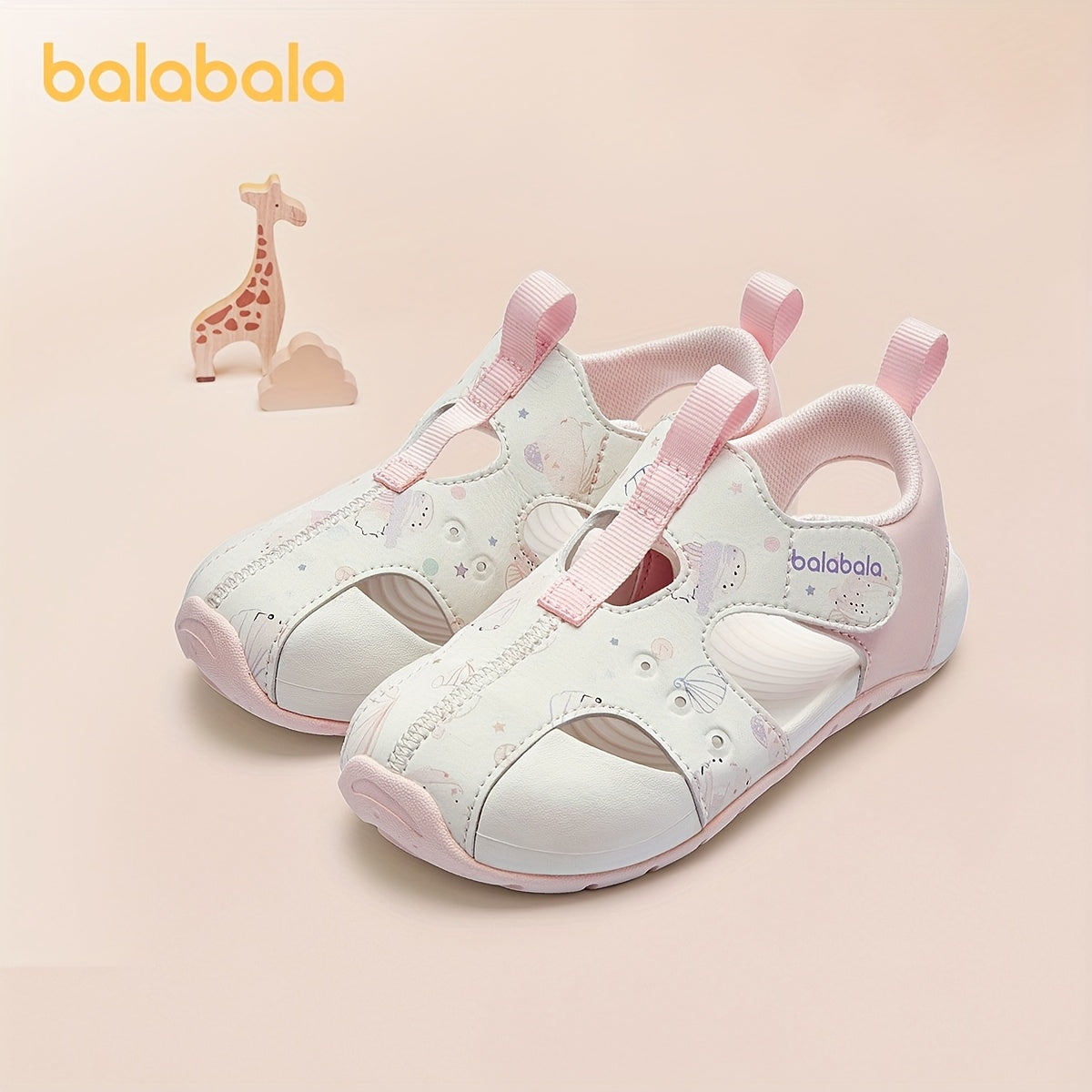 Girls Summer Sandals with Cartoon and Letter Print Lightweight Hook-and-Loop Closure Casual Beach Shoes