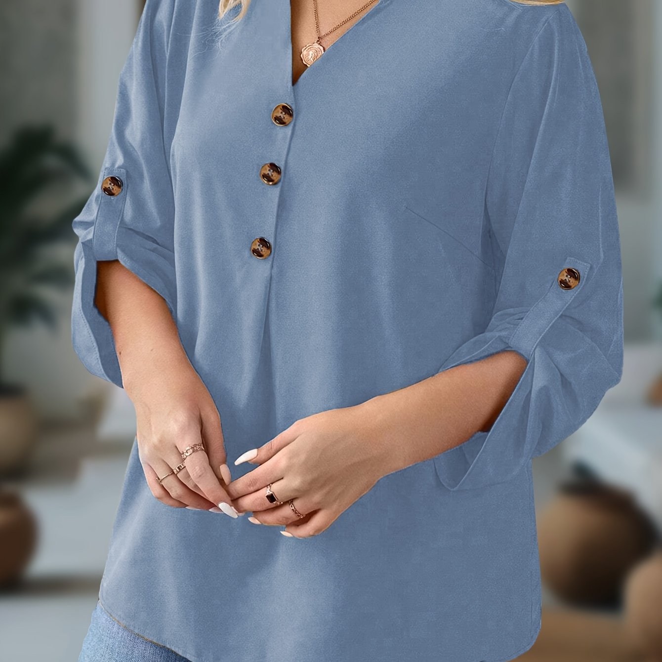 Plus o'lcham ayollar uchun V-yuqa kofta uzun qollik nafis to'liq rangli kundalik rasmiy