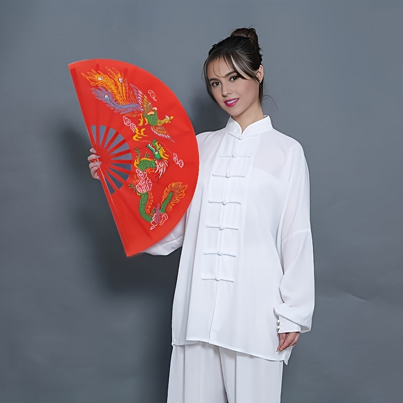 Traditional Chinese Tai Chi Martial Arts Fan with Dragon Design for Performance and Dance Unisex Accessory