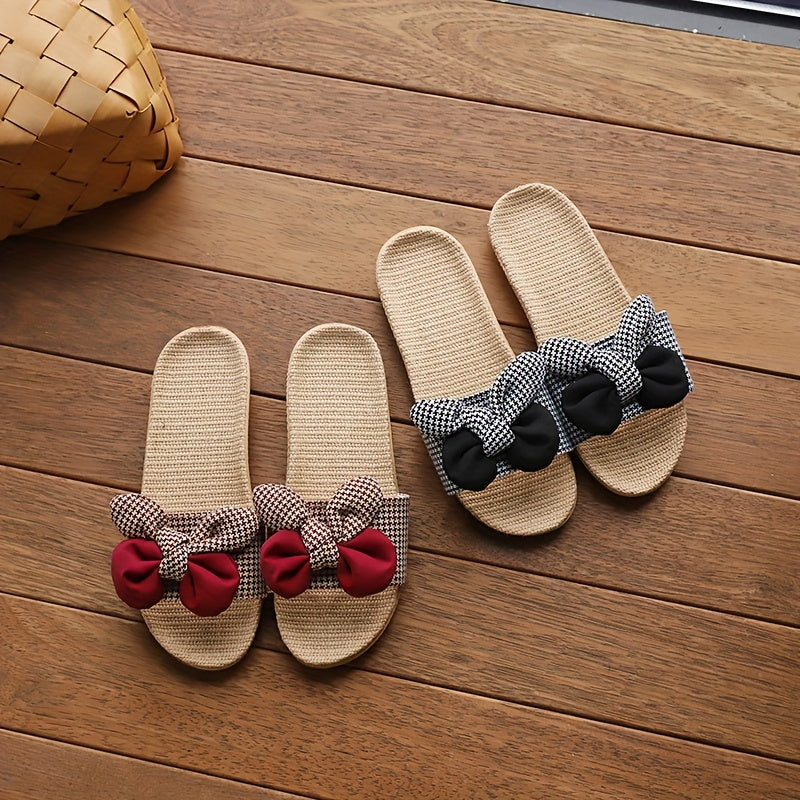 Women's Summer Slides Lightweight Woven Bow Indoor Outdoor Slippers Beige Black Red Green Orange