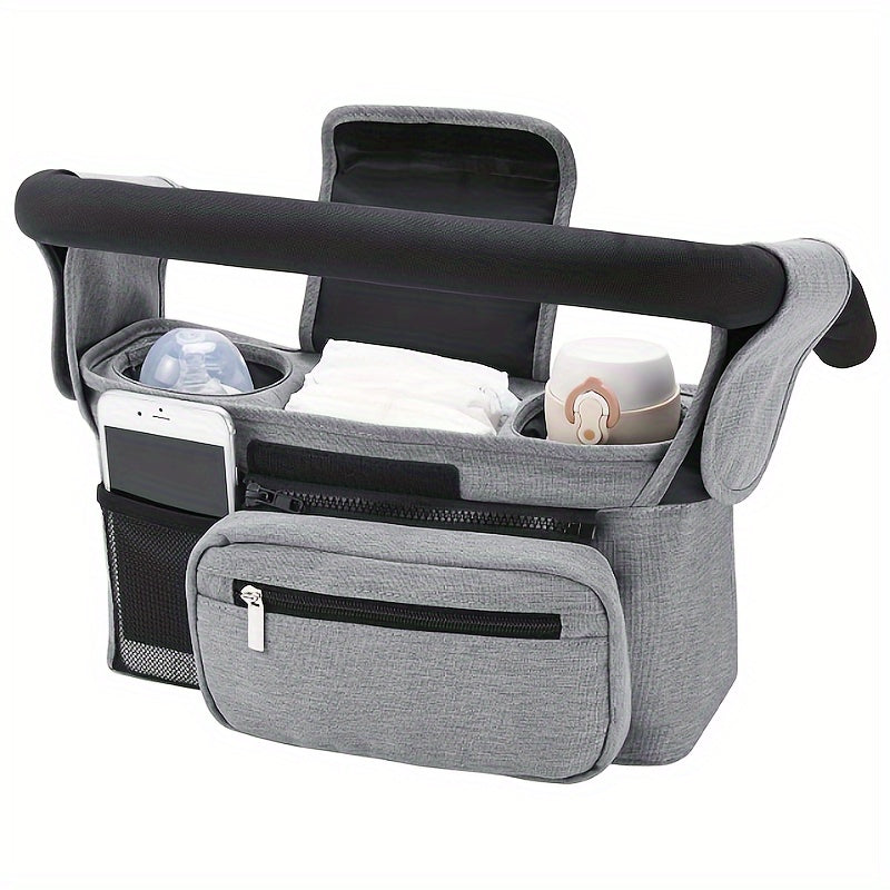 Universal Stroller Organizer with 2 Cup Holders Removable Pockets and Adjustable Straps