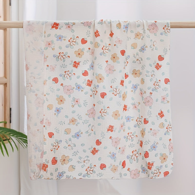 Newborn Baby White Muslin Swaddle Blanket with Pattern Double-Layer Cotton Lightweight Stroller Cover and Bath Towel