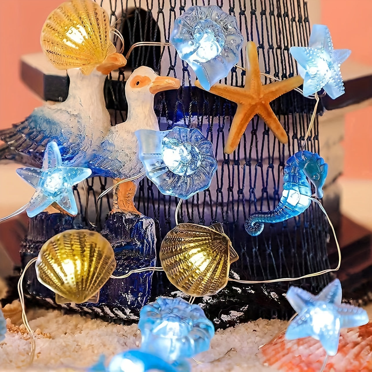 Sea Horse Starfish Shell Conch LED String Lights Battery Operated Decorative Lighting for Party Wedding Bedroom