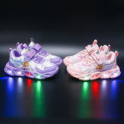 Girls' Glow-in-the-Dark Princess Sneakers with LED Lights, Lightweight, Pink and Purple