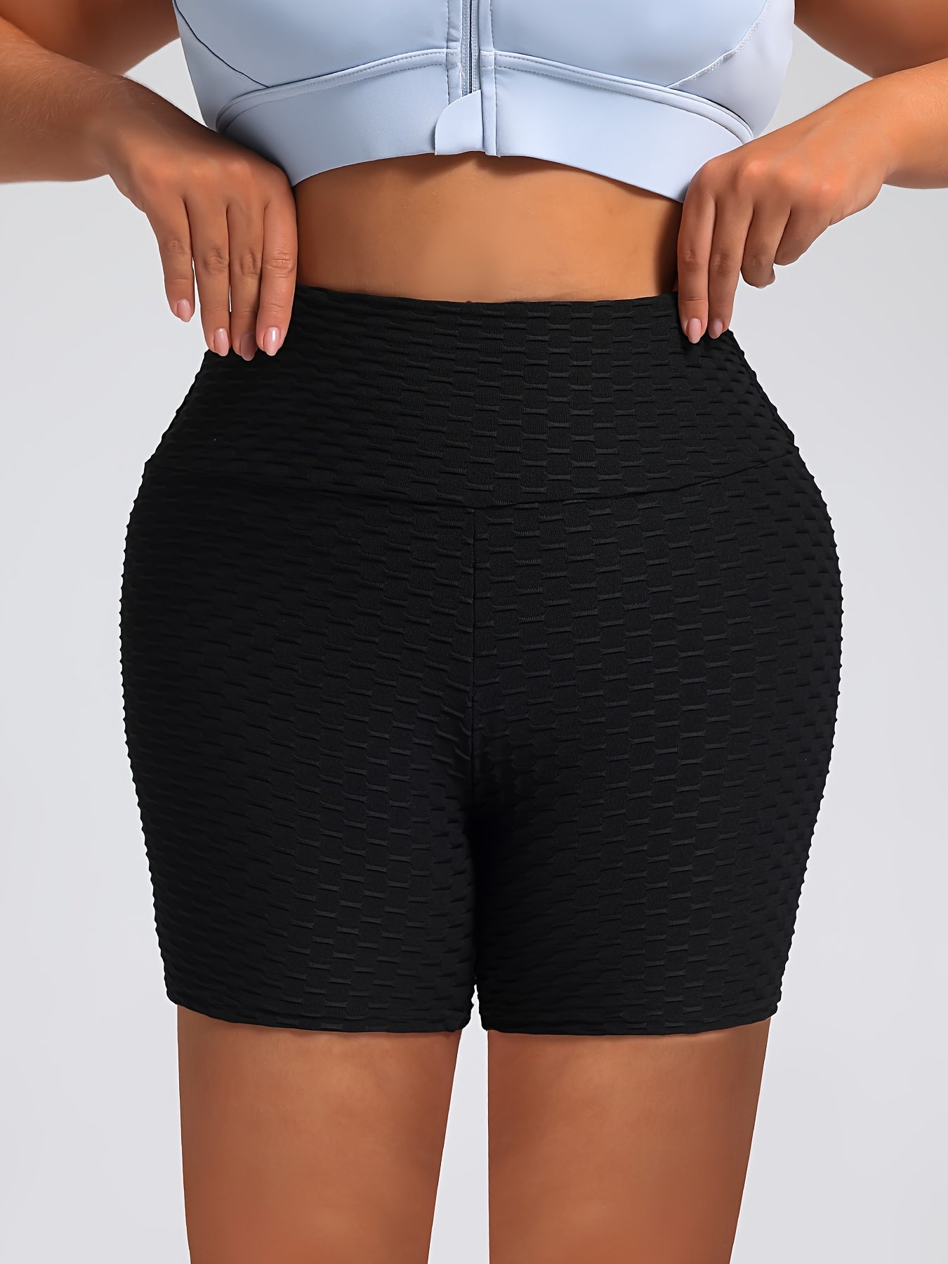 Women High-Waist Butt-Lifting Yoga Shorts Black Breathable Elastic