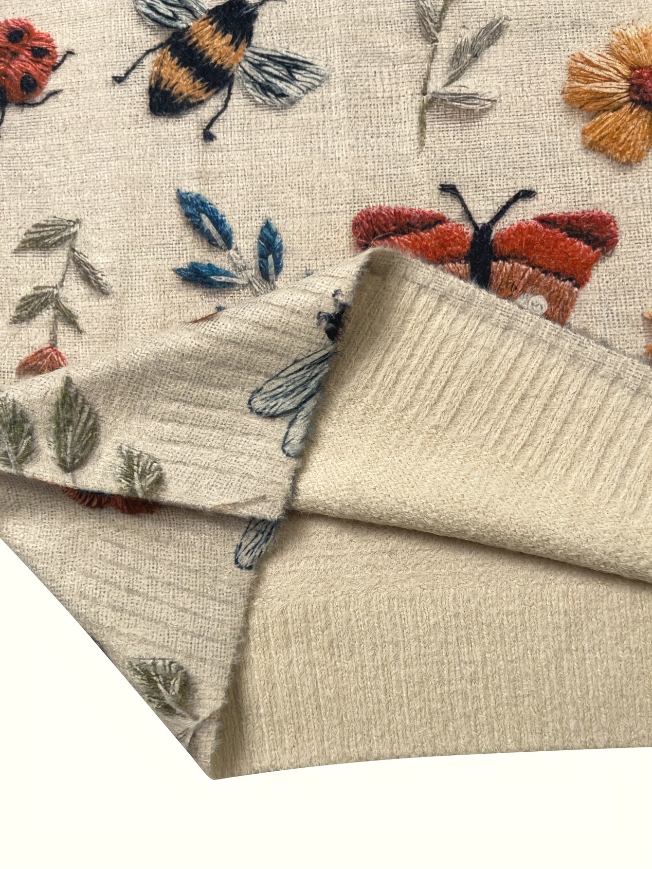 Plus Size Women's Crew Neck Sweater 3D Insect Leaf Print Thick Casual Long Sleeve