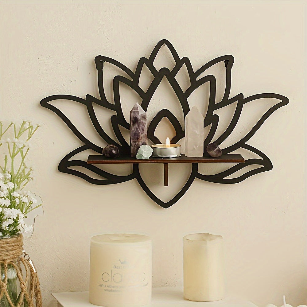 Bohemian Wooden Lotus Wall Shelf Minimalist Room Decor