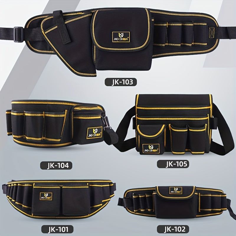 Waterproof Oxford Cloth Tool Waist Bag with Buckle and Hook and Loop Tape Black