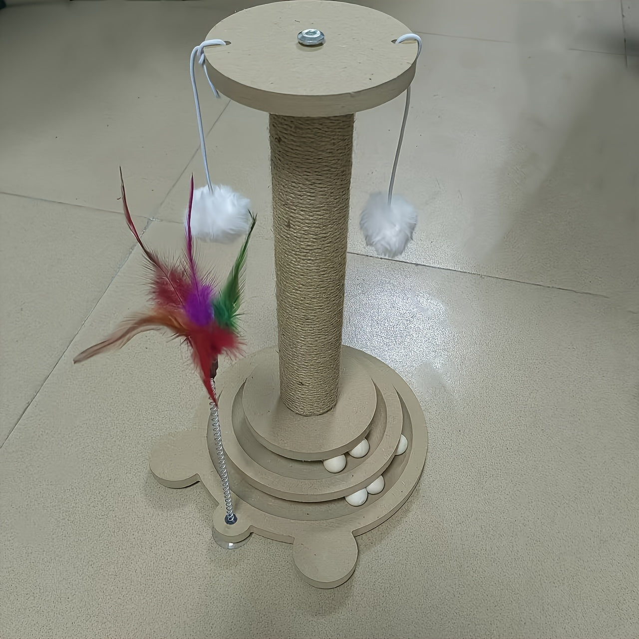 Sisal Cat Scratching Post with Rotating Base and Play Balls for Claw Care