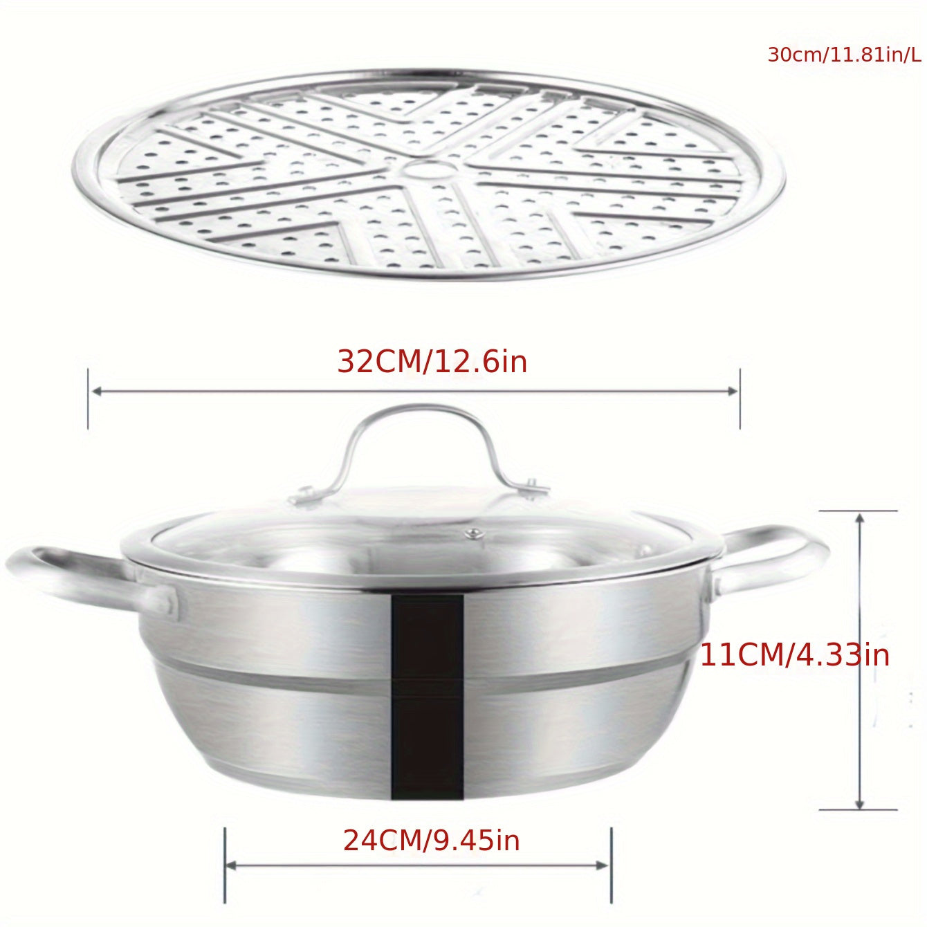 Thickened Stainless Steel Steamer Pot with Glass Lid for Easy Cooking and Serving