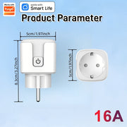 16A WiFi Smart Plug with Power Meter Voice and App Control for European Outlets
