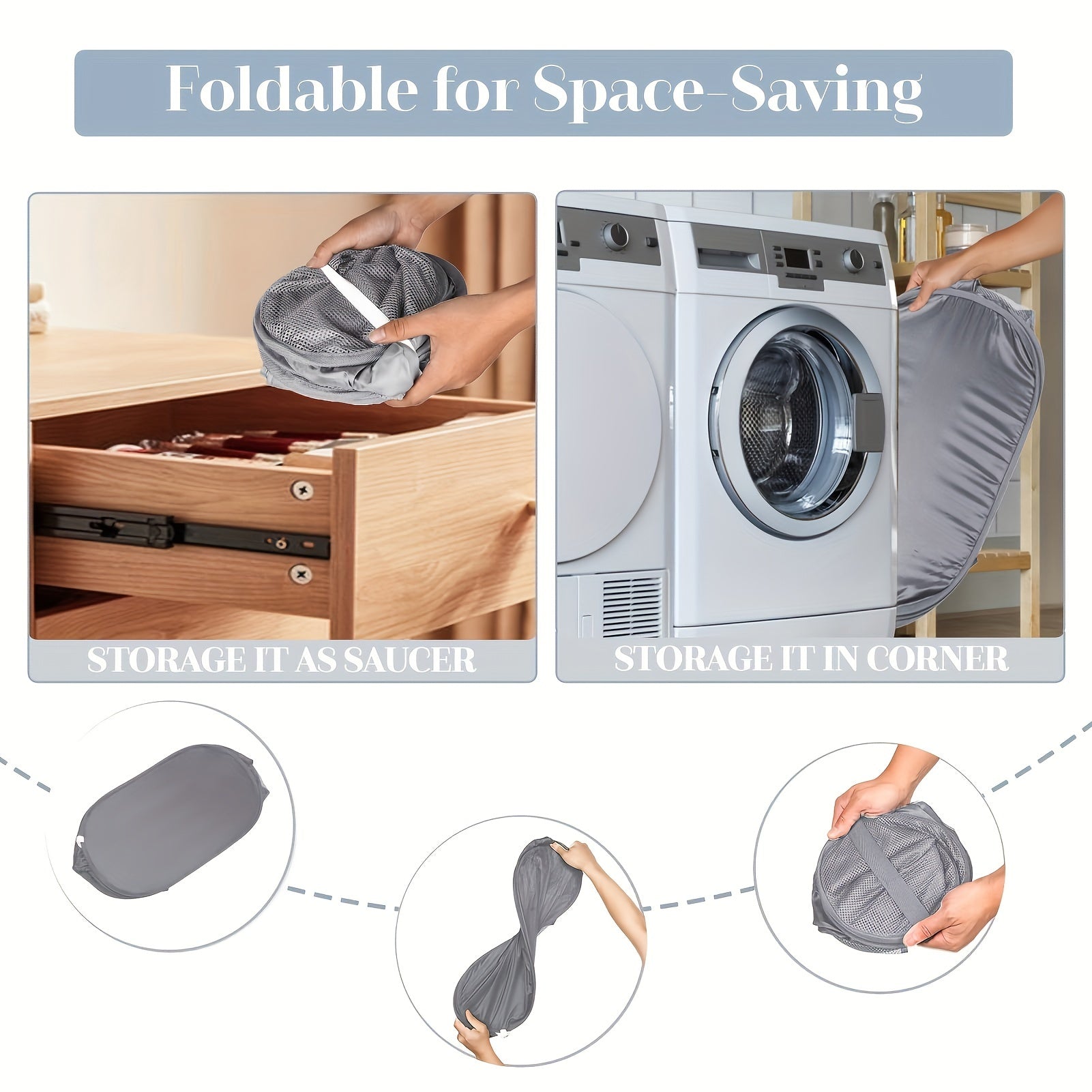 Foldable Mesh Laundry Basket with Handles for Clothes and Toys Storage