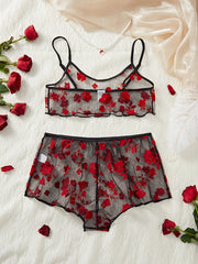 Women's Lace Satin Lingerie Set with Underwire and Adjustable Straps