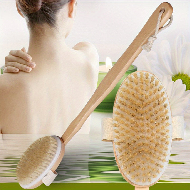 Dry Brush for Sensitive Skin with Long Handle, Natural Bristles, Odorless