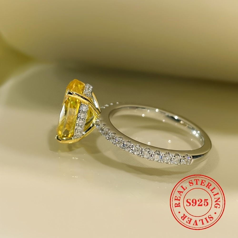 Sterling Silver Ring for Women with Yellow Oval Cubic Zirconia Engagement Jewelry