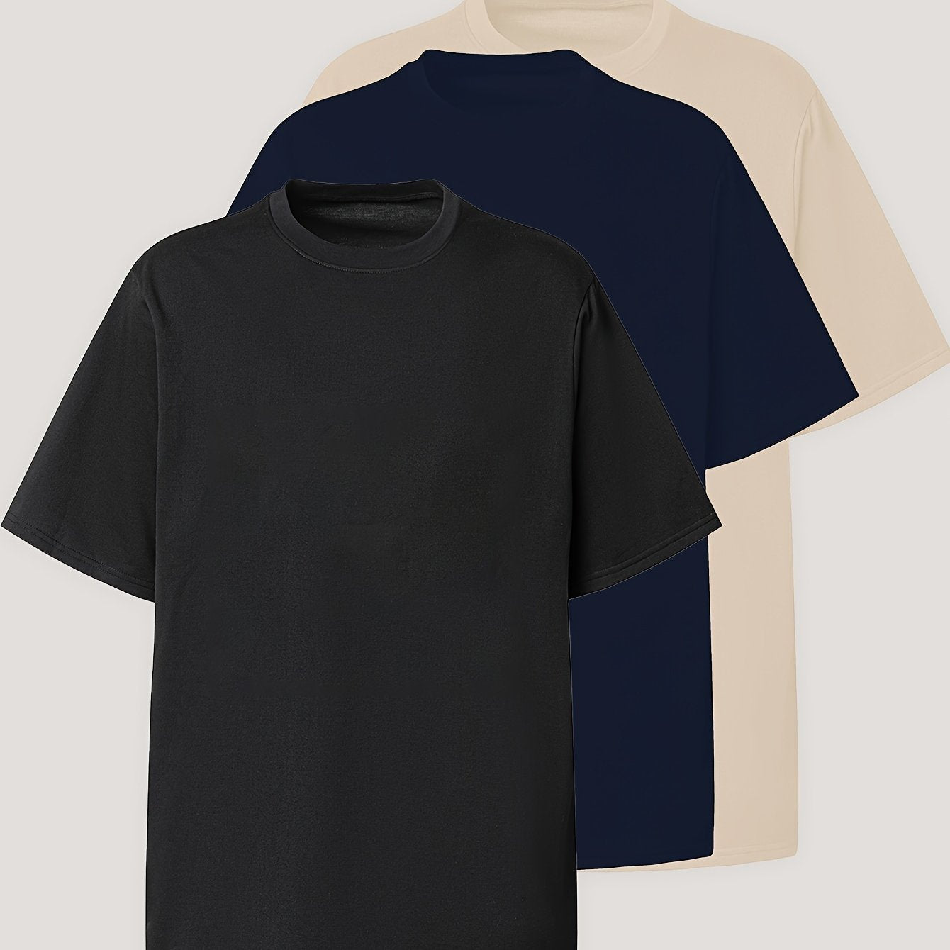 Plus Size Men's Solid 3-Piece T-Shirt Set for Summer Casual Streetwear