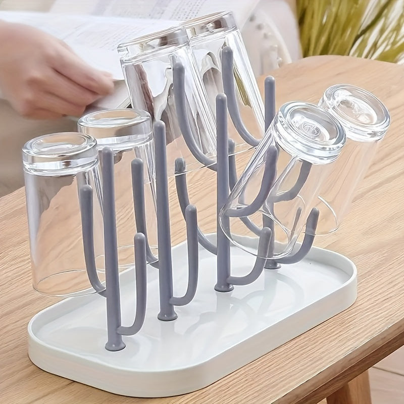 Gray Tree-Shaped Bottle Drying Rack with Large Concave Base