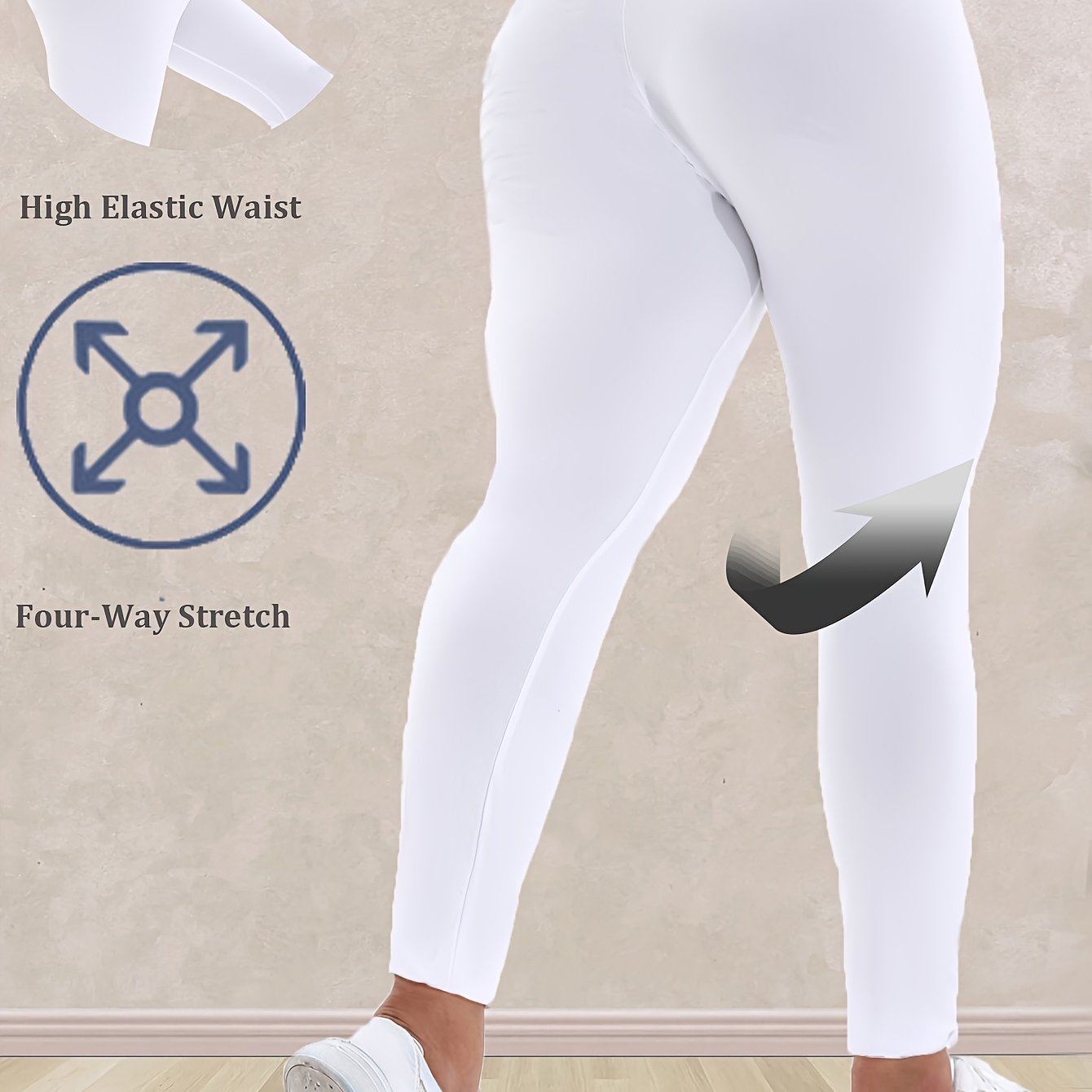 Plus Size Women's High-Waisted Leggings Solid Black 7/8 Length All-Season