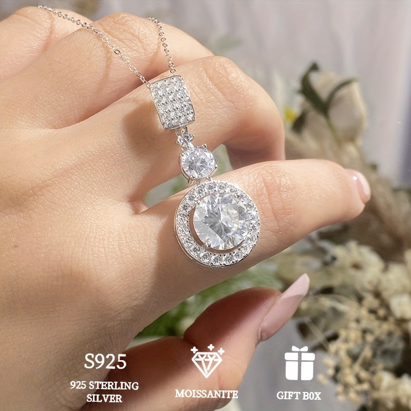 5 Carat Moissanite Pendant Necklace Sterling Silver Wedding Jewelry Gift Box